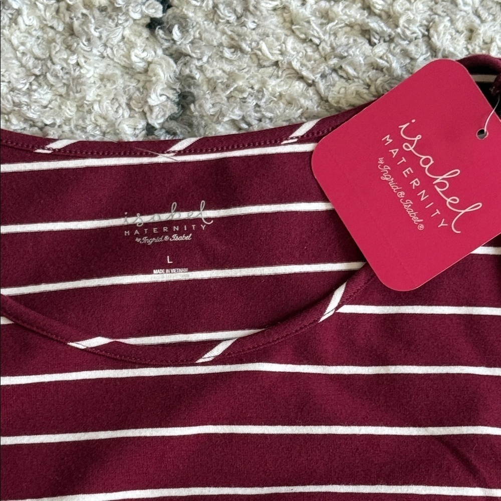 Isabel Maternity Burgundy and White Striped Dress - Picture 2 of 8